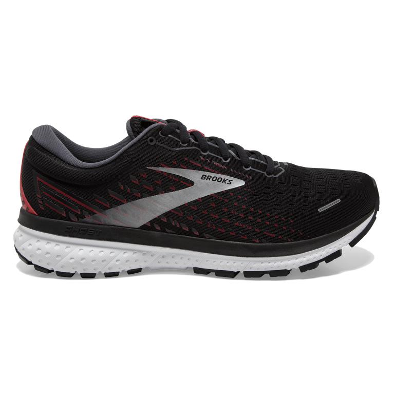 Brooks Ghost 13 Mens Road Running Shoes - Black/Ebony/grey Charcoal/Tango Red - Indonesia (XUPA-9834